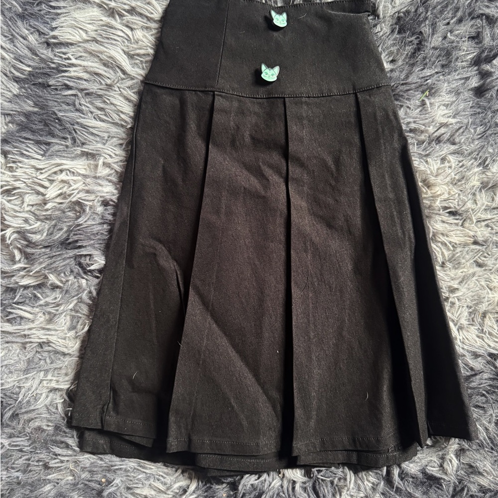 Killstar Black A-Line Pleated Skirt with Cat Buttons